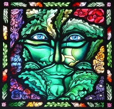 Green Man of the Forest stained glass window